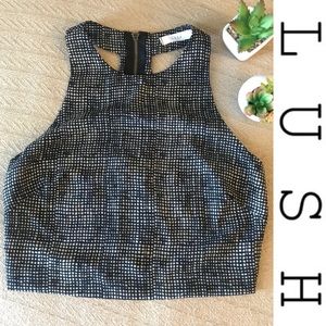 Lush Crop Top T-Back Zipper Black High Neck Top